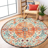 Lahome Washable Round Rugs 5'3"ft, Bohemian Orange Circle Rugs for Living Room, Entryway Round Area Rug, Floral Medallion Soft Non Slip Nursery Carpet for Bedroom Dining Coffee Table image 0